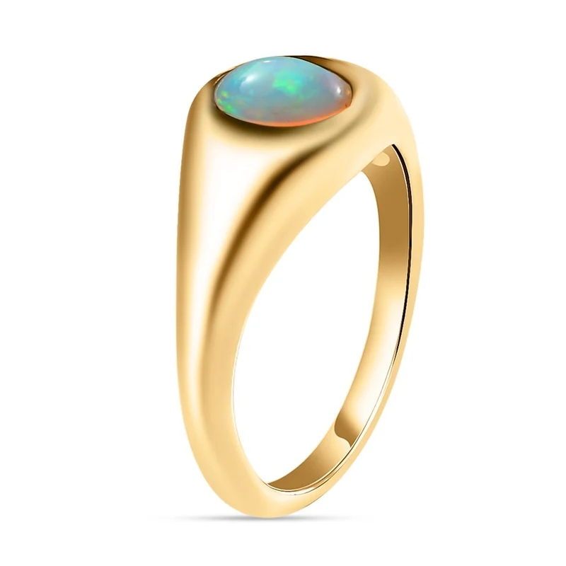 Natürlicher, äthiopischer Welo Opal-Ring und Anhänger, 925 Silber vergoldet ca. 1,15 ct