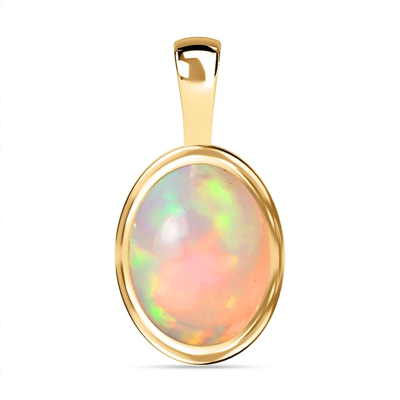 Natürlicher, äthiopischer Welo Opal-Ring und Anhänger, 925 Silber vergoldet ca. 1,15 ct