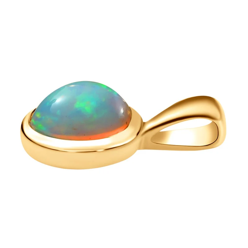 Natürlicher, äthiopischer Welo Opal-Ring und Anhänger, 925 Silber vergoldet ca. 1,15 ct