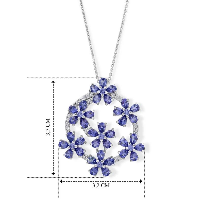 D'Joy Tansanit Schmuckset ca. 50 cm 925 Silber Rhodiniert ca. 6.01 ct