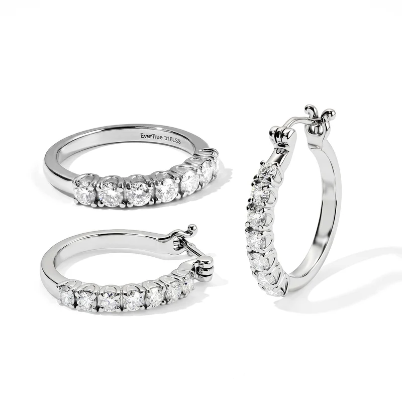 EVER TRUE 2er Set -Moissanit Ohrringe und Ring, (Größe 19.00) ca. 2.31 ct