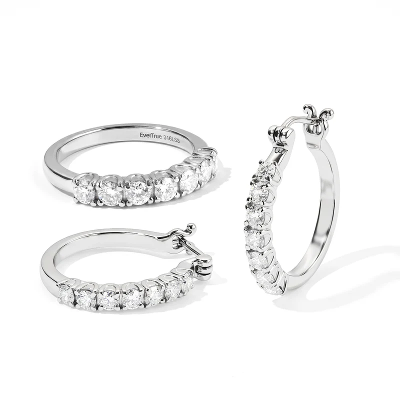 EVER TRUE 2er Set -Moissanit Ohrringe und Ring, (Größe 19.00) ca. 2.31 ct