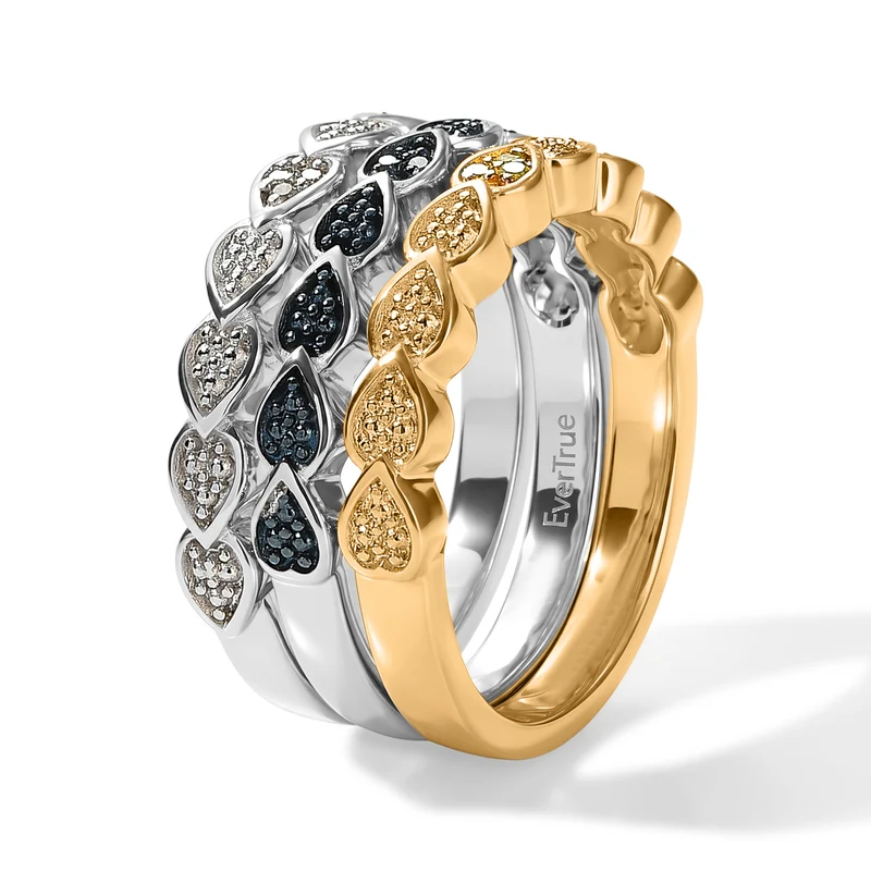 EVER TRUE 3er Grüner Diamant, Weißer Diamant Schmuckset (Größe 21) ca. 0,04 ct.