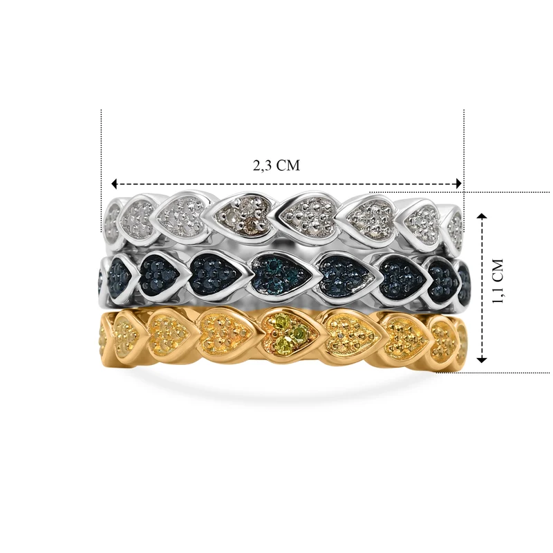 EVER TRUE 3er Grüner Diamant, Weißer Diamant Schmuckset (Größe 21) ca. 0,04 ct.