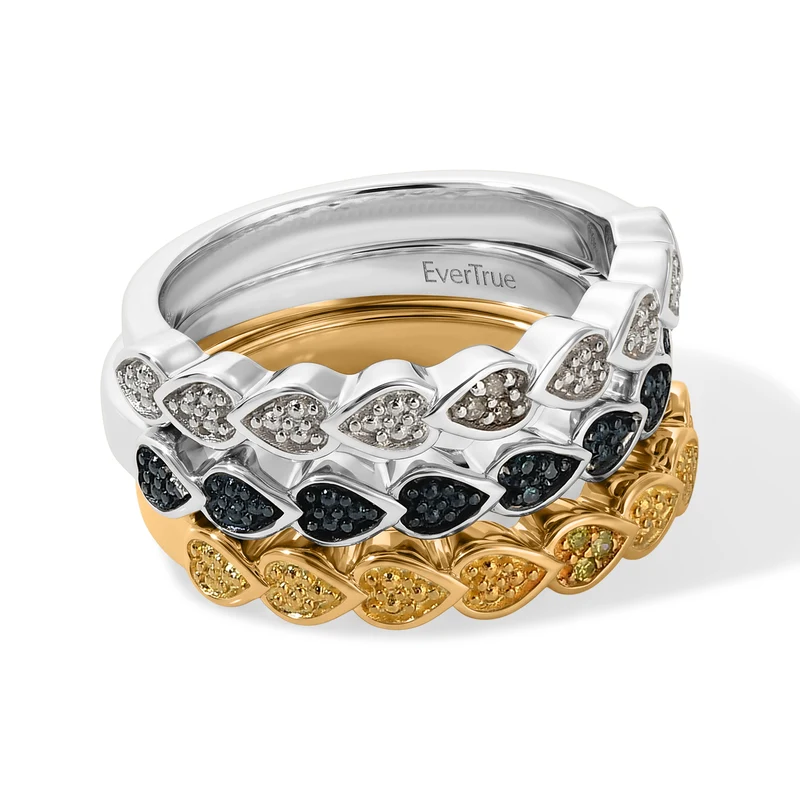 EVER TRUE 3er Grüner Diamant, Weißer Diamant Schmuckset (Größe 21) ca. 0,04 ct.
