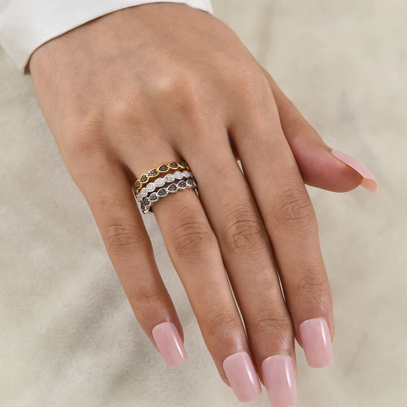 EVER TRUE 3er Grüner Diamant, Weißer Diamant Schmuckset (Größe 21) ca. 0,04 ct.