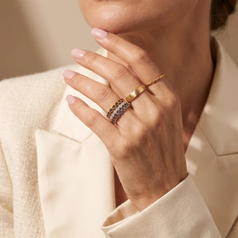 EVER TRUE 3er Grüner Diamant, Weißer Diamant Schmuckset (Größe 21) ca. 0,04 ct.