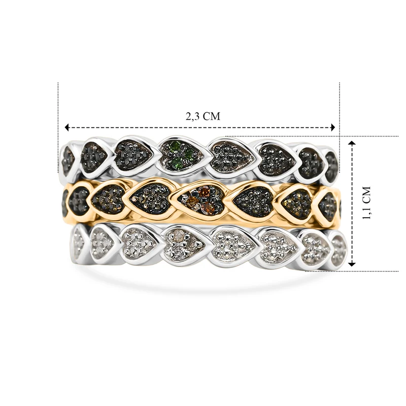 EVER TRUE 3er Grüner Diamant, Weißer Diamant Schmuckset (Größe 21) ca. 0,04 ct.