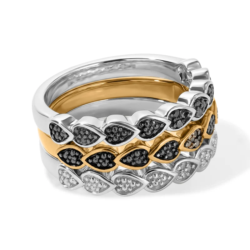 EVER TRUE 3er Grüner Diamant, Weißer Diamant Schmuckset (Größe 21) ca. 0,04 ct.