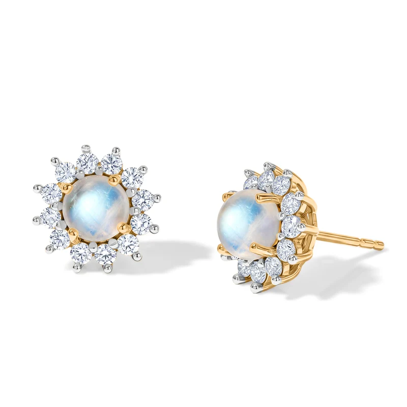 D'Joy Regenbogen Mondstein, Weißer Zirkon Ohrringe 925 Silber Rhodiniert ca. 3.21 ct