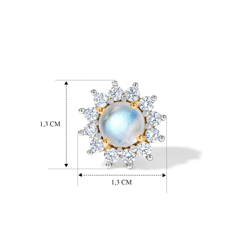 D'Joy Regenbogen Mondstein, Weißer Zirkon Ohrringe 925 Silber Rhodiniert ca. 3.21 ct