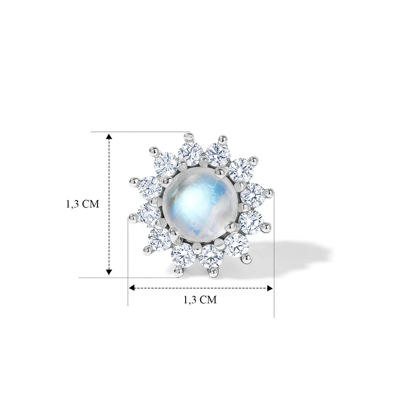 D'Joy Regenbogen Mondstein, Weißer Zirkon Ohrringe 925 Silber Rhodiniert ca. 3.21 ct
