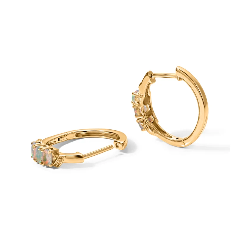 EverTrue AA natürliche, äthiopische Welo Opal Trilogie Ohrringe, Messing mit Gelbgold E-Beschichtung - 0,65 ct.