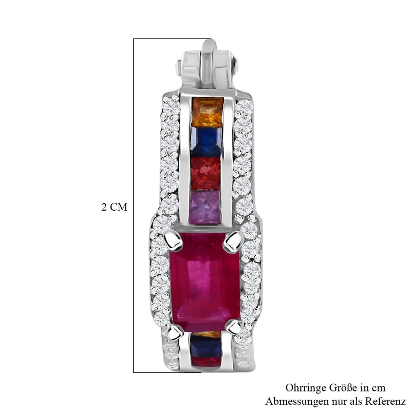 AA Afrikanischer Rubin (Fissure gefüllt), Mehrfarbig Saphir Ohrringe 925 Silber rhodiniert ca. 3.03 ct