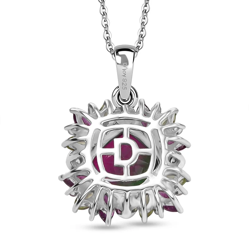 Blooming Petals - D'joy Wassermelonen Quarz Triplette, Natürlicher Rhodolith Granat Anhänger mit Kette ca. 50 cm, 925 Silber rhodiniert ca. 4.28 ct