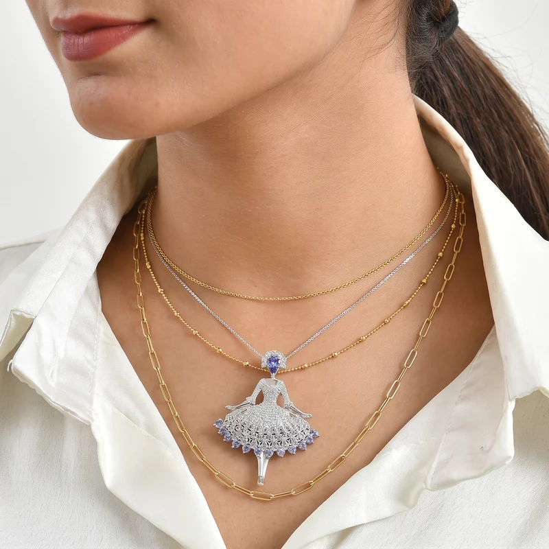 D'Joy Tansanit Schmuckset ca. 50 cm 925 Silber Rhodiniert ca. 5,62 ct.