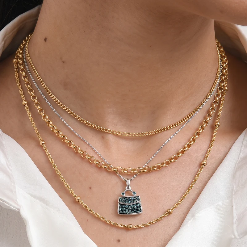 D'Joy Blauer Diamant (IR) Anhänger mit Kette, ca. 50 cm 925 Silber Rhodiniert ca. 0.50 ct