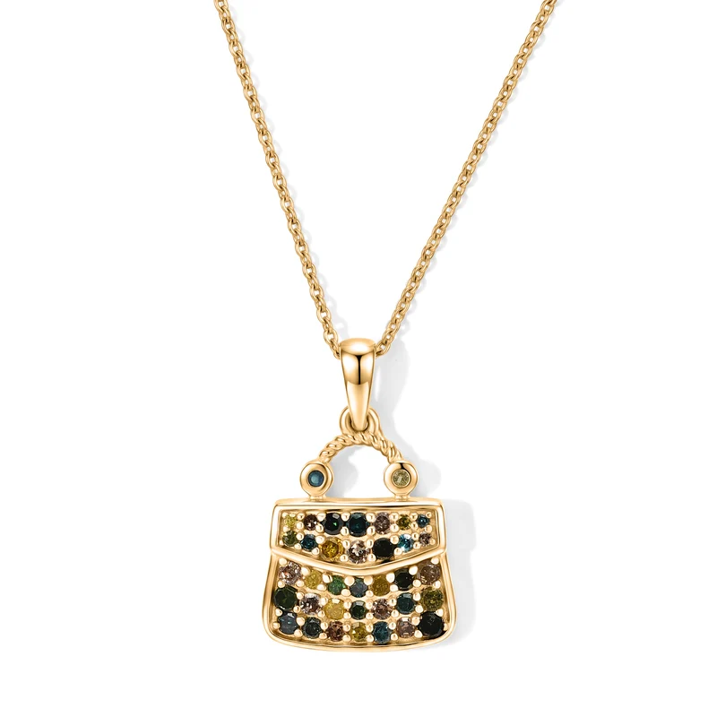 D'Joy Blauer Diamant, Gelber Diamant (IR) Anhänger mit Kette, ca. 50 cm 925 Silber 750 Gelbgold vermeil ca. 0.47 ct