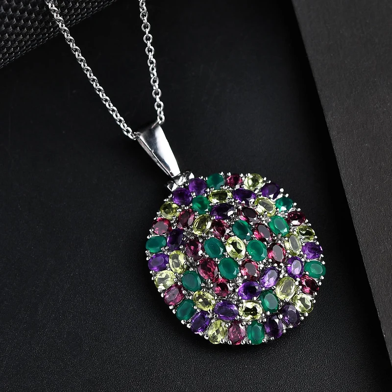Rhodolith Granat, Afrikanischer Amethyst Anhänger mit Kette, Edelstahl ca. 9.44 ct