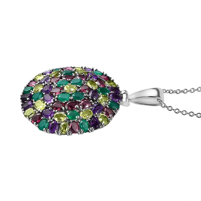 Rhodolith Granat, Afrikanischer Amethyst Anhänger mit Kette, Edelstahl ca. 9.44 ct