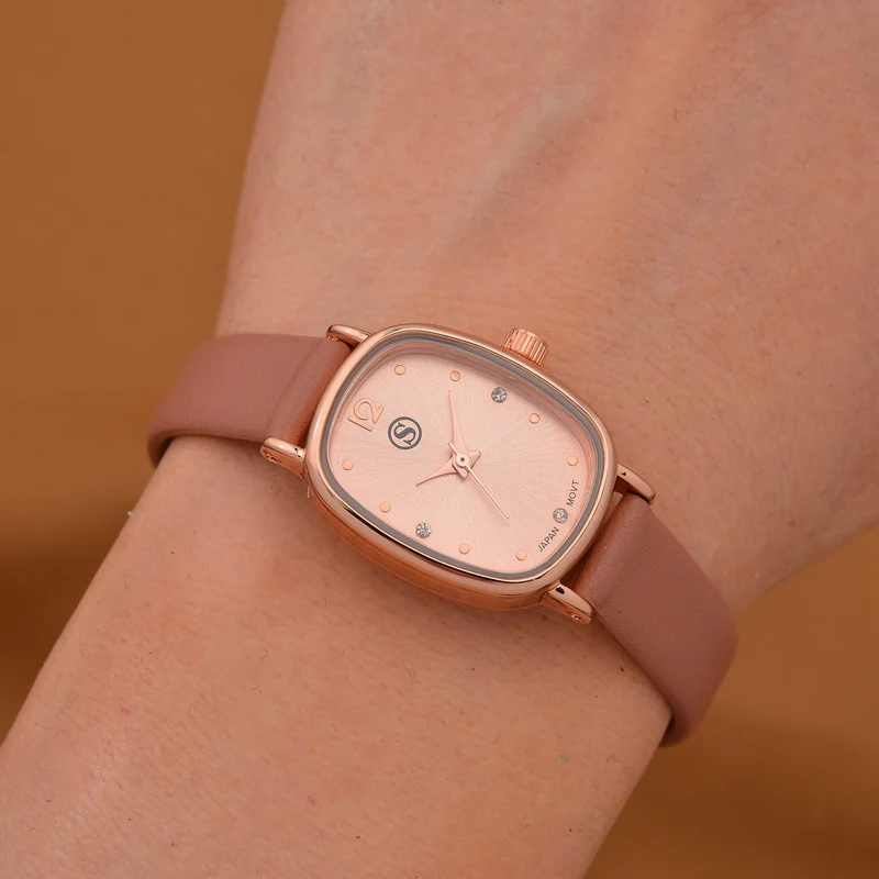 STRADA PC21S Uhr mit Japanischem Uhrwerk, Roségoldfarbenem Gehäuse und Kaffeebraunem PU-Armband