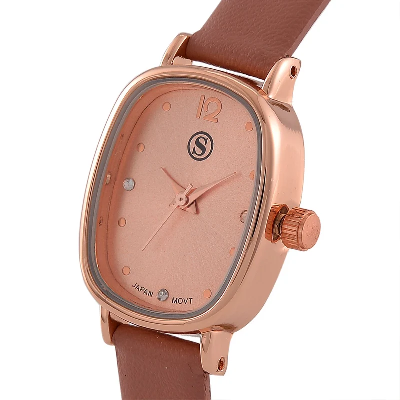 STRADA PC21S Uhr mit Japanischem Uhrwerk, Roségoldfarbenem Gehäuse und Kaffeebraunem PU-Armband
