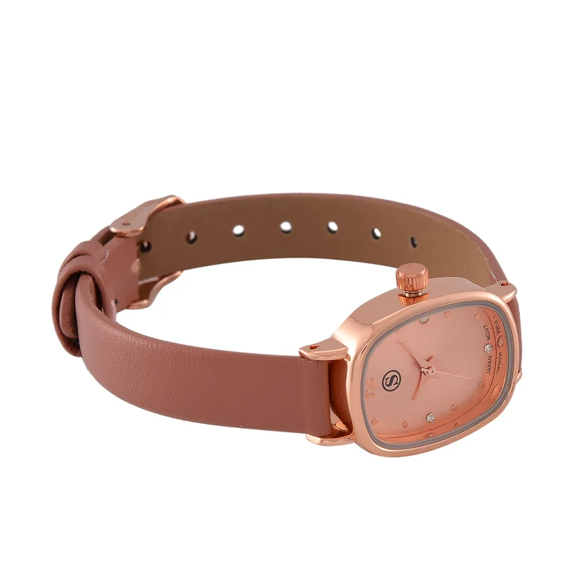 STRADA PC21S Uhr mit Japanischem Uhrwerk, Roségoldfarbenem Gehäuse und Kaffeebraunem PU-Armband