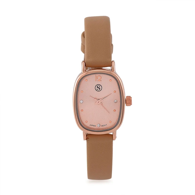 STRADA PC21S Uhr mit Japanischem Uhrwerk, Roségoldfarbenem Gehäuse und Kaffeebraunem PU-Armband
