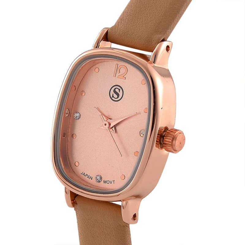STRADA PC21S Uhr mit Japanischem Uhrwerk, Roségoldfarbenem Gehäuse und Kaffeebraunem PU-Armband