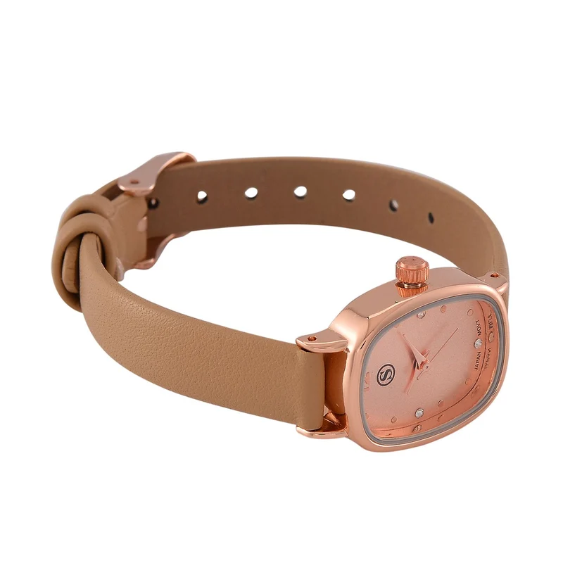 STRADA PC21S Uhr mit Japanischem Uhrwerk, Roségoldfarbenem Gehäuse und Kaffeebraunem PU-Armband