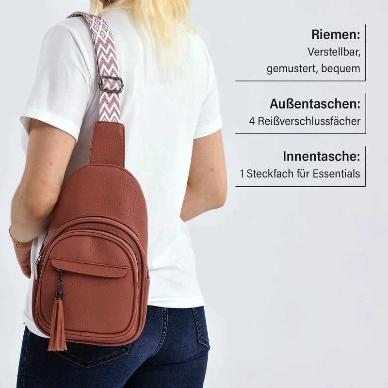 Crossbody-Tasche aus Nylon, mit mehreren Reißverschlussfächern und verstellbarem Schulterriemen, 24x15x9?cm, Rot