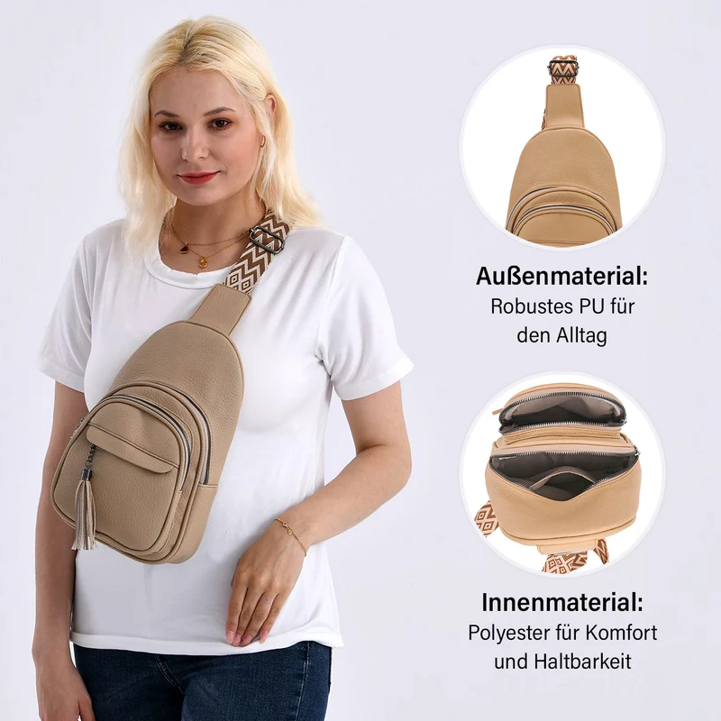 Crossbody-Tasche aus Nylon, mit mehreren Reißverschlussfächern und verstellbarem Schulterriemen, 24x15x9?cm, Rot