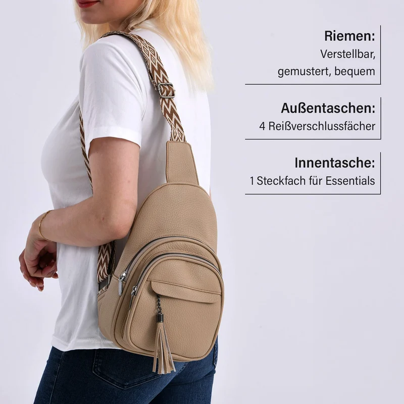 Crossbody-Tasche aus Nylon, mit mehreren Reißverschlussfächern und verstellbarem Schulterriemen, 24x15x9?cm, Rot