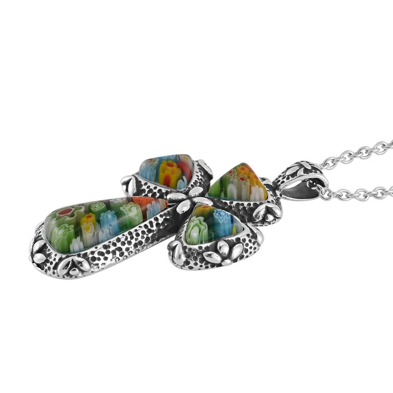 Oxidierter Kreuz-Anhänger im Murano-Stil mit 50cm Kette, Edelstahl