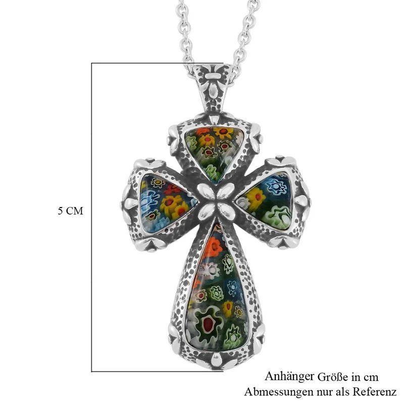 Oxidierter Kreuz-Anhänger im Murano-Stil mit 50cm Kette, Edelstahl