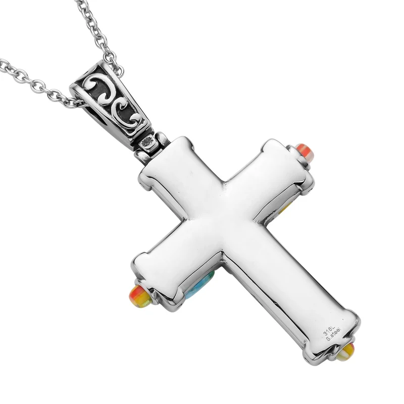 Oxidierter Kreuz-Anhänger im Murano-Stil mit 50cm Kette, Edelstahl