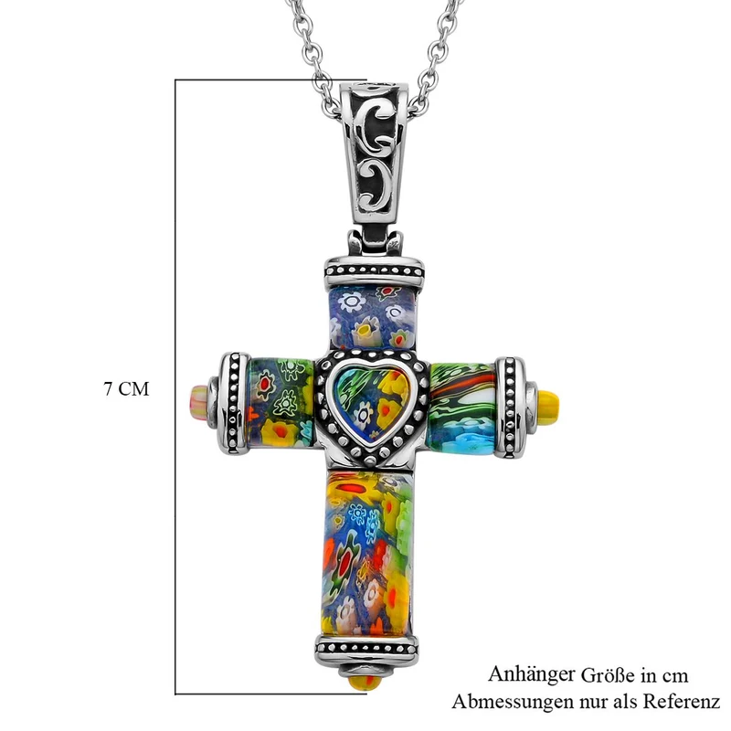 Oxidierter Kreuz-Anhänger im Murano-Stil mit 50cm Kette, Edelstahl
