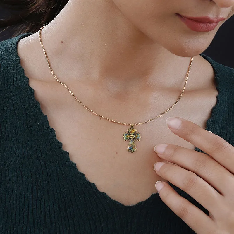 Oxidierter Kreuz-Anhänger im Murano-Stil mit 50cm Kette, Edelstahl