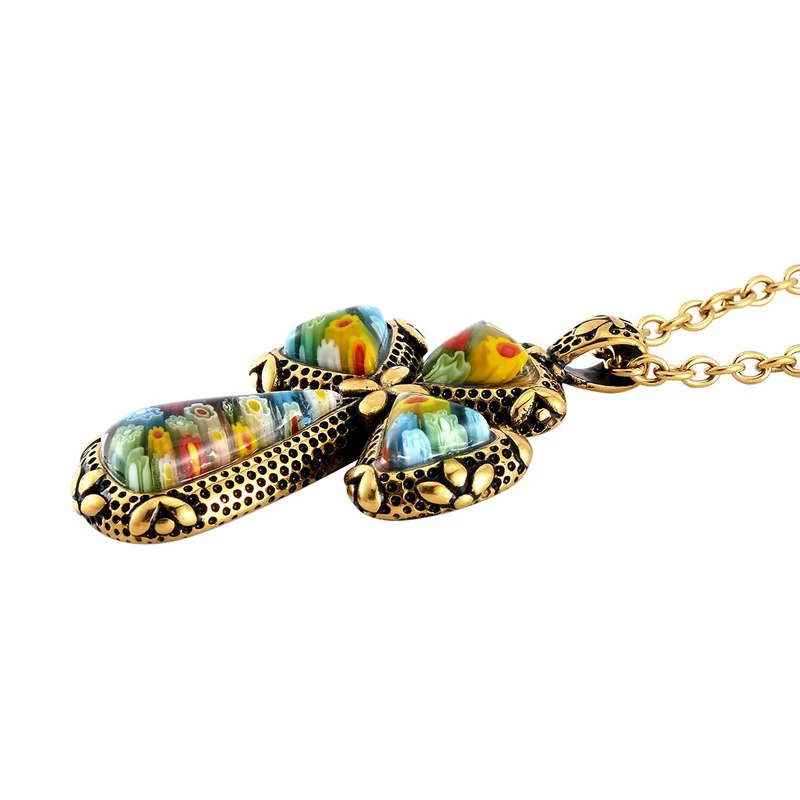Oxidierter Kreuz-Anhänger im Murano-Stil mit 50cm Kette, Edelstahl