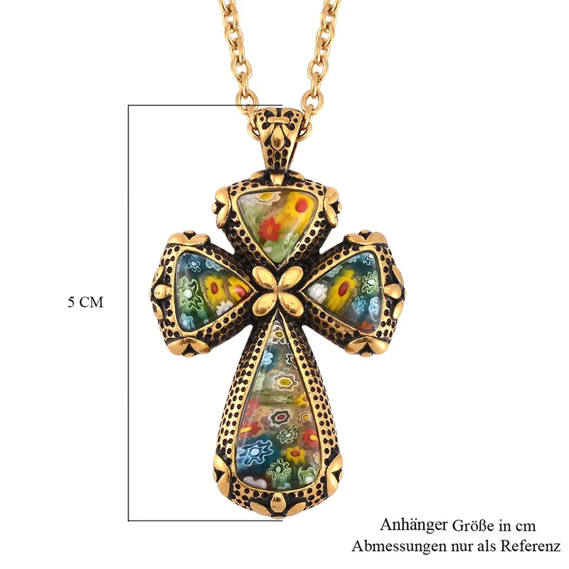 Oxidierter Kreuz-Anhänger im Murano-Stil mit 50cm Kette, Edelstahl
