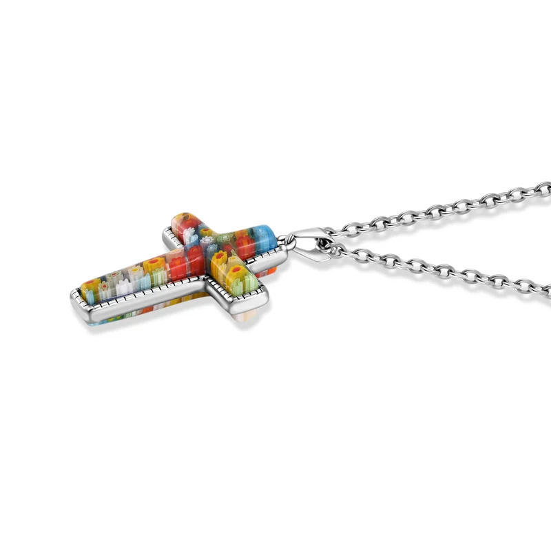Oxidierter Kreuz-Anhänger im Murano-Stil mit 50cm Kette, Edelstahl