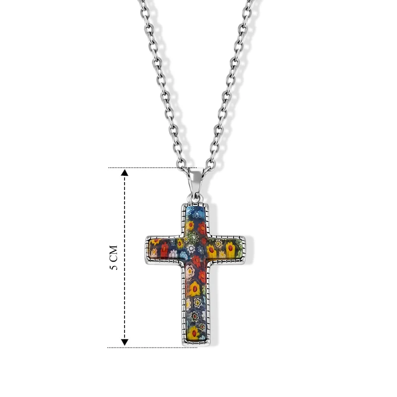 Oxidierter Kreuz-Anhänger im Murano-Stil mit 50cm Kette, Edelstahl