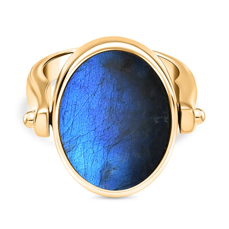 2-in-1 Blaues Türkis Siegel Ring und Anhänger im Wende-Design, Messing goldfarben, mit Edelstahlkette, (Größe 21.00), ca. 15.44 ct
