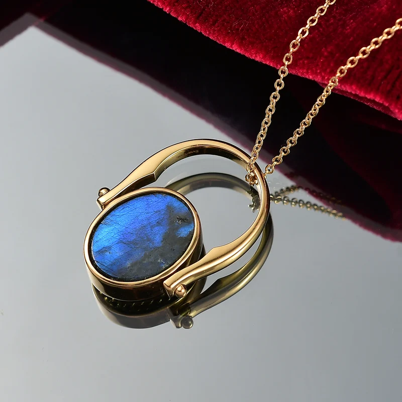 2-in-1 Blaues Türkis Siegel Ring und Anhänger im Wende-Design, Messing goldfarben, mit Edelstahlkette, (Größe 21.00), ca. 15.44 ct