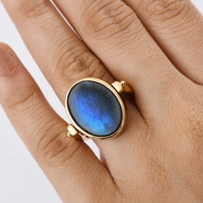 2-in-1 Blaues Türkis Siegel Ring und Anhänger im Wende-Design, Messing goldfarben, mit Edelstahlkette, (Größe 21.00), ca. 15.44 ct