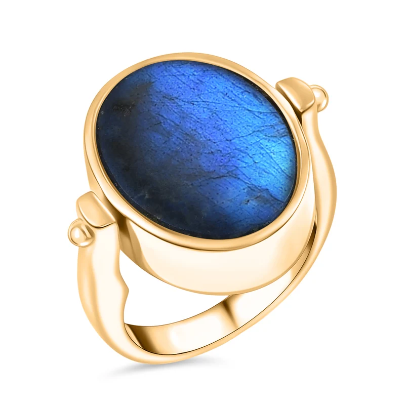 2-in-1 Blaues Türkis Siegel Ring und Anhänger im Wende-Design, Messing goldfarben, mit Edelstahlkette, (Größe 21.00), ca. 15.44 ct