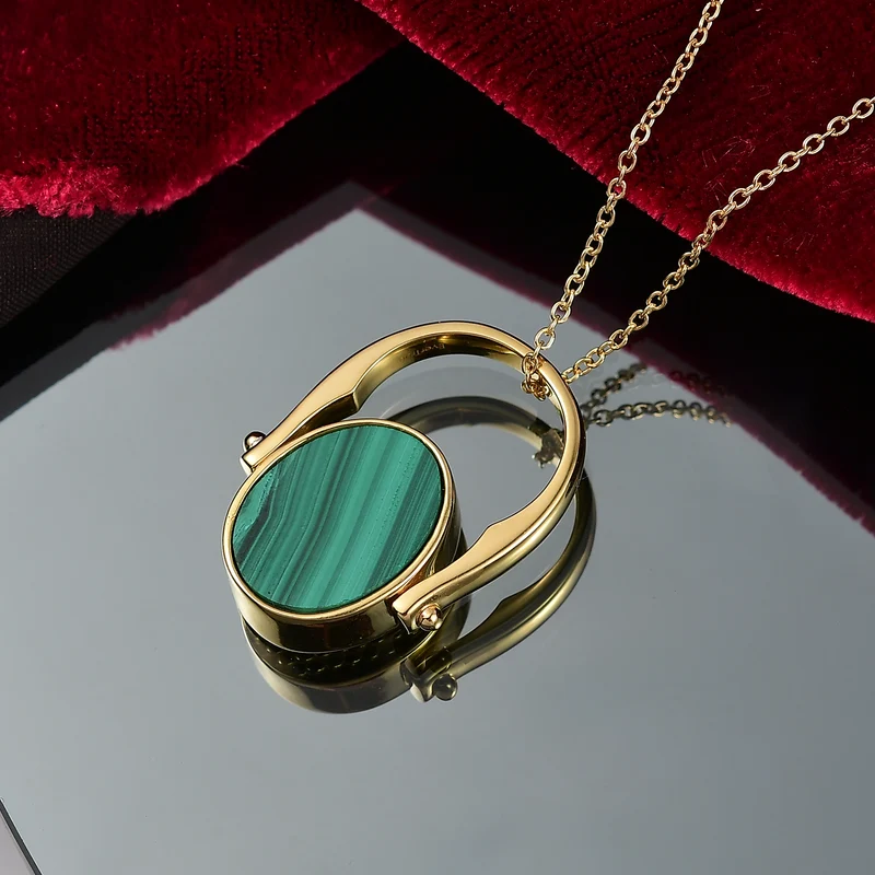 2-in-1 Blaues Türkis Siegel Ring und Anhänger im Wende-Design, Messing goldfarben, mit Edelstahlkette, (Größe 21.00), ca. 15.44 ct