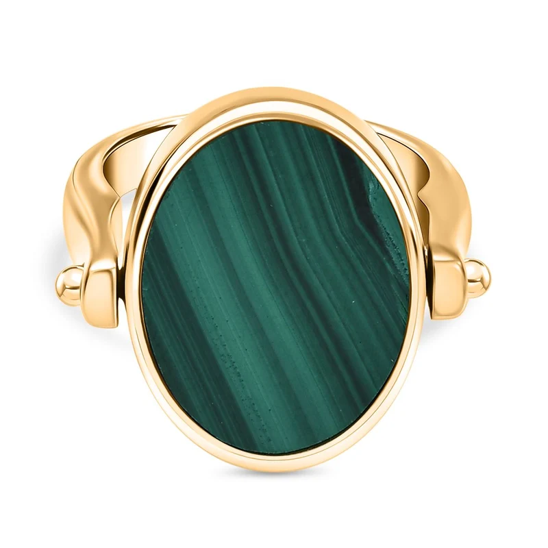 2-in-1 Blaues Türkis Siegel Ring und Anhänger im Wende-Design, Messing goldfarben, mit Edelstahlkette, (Größe 21.00), ca. 15.44 ct
