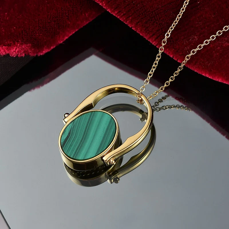 2-in-1 Blaues Türkis Siegel Ring und Anhänger im Wende-Design, Messing goldfarben, mit Edelstahlkette, (Größe 21.00), ca. 15.44 ct