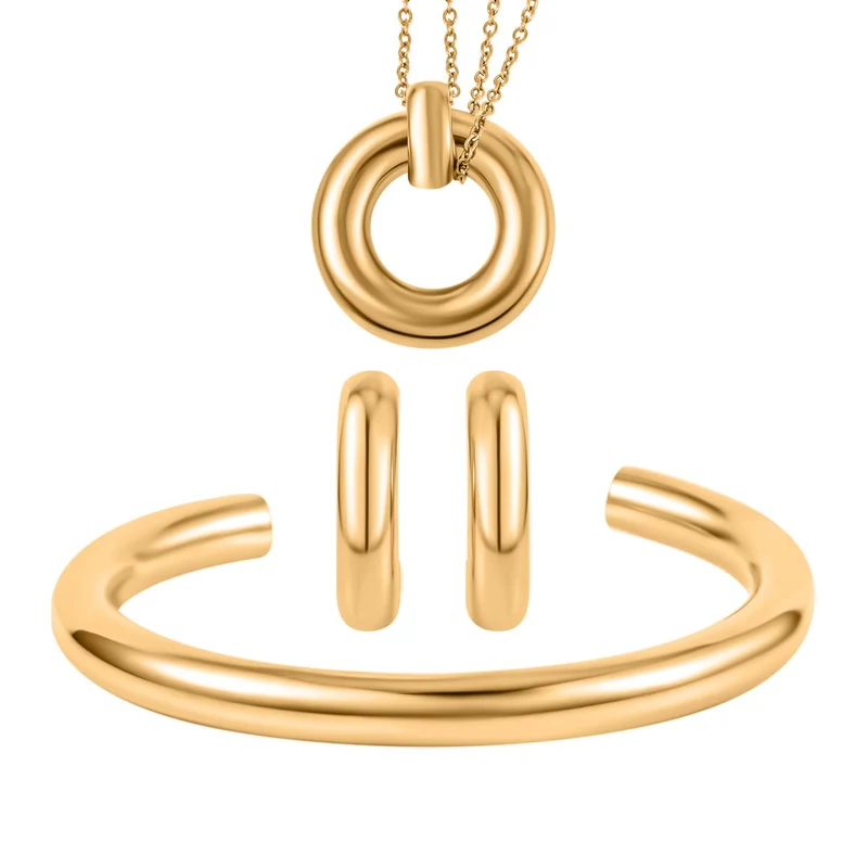 3er Set - Designer Inspiriert Armreif, Creolen und Anhänger mit kette, Rosefarben